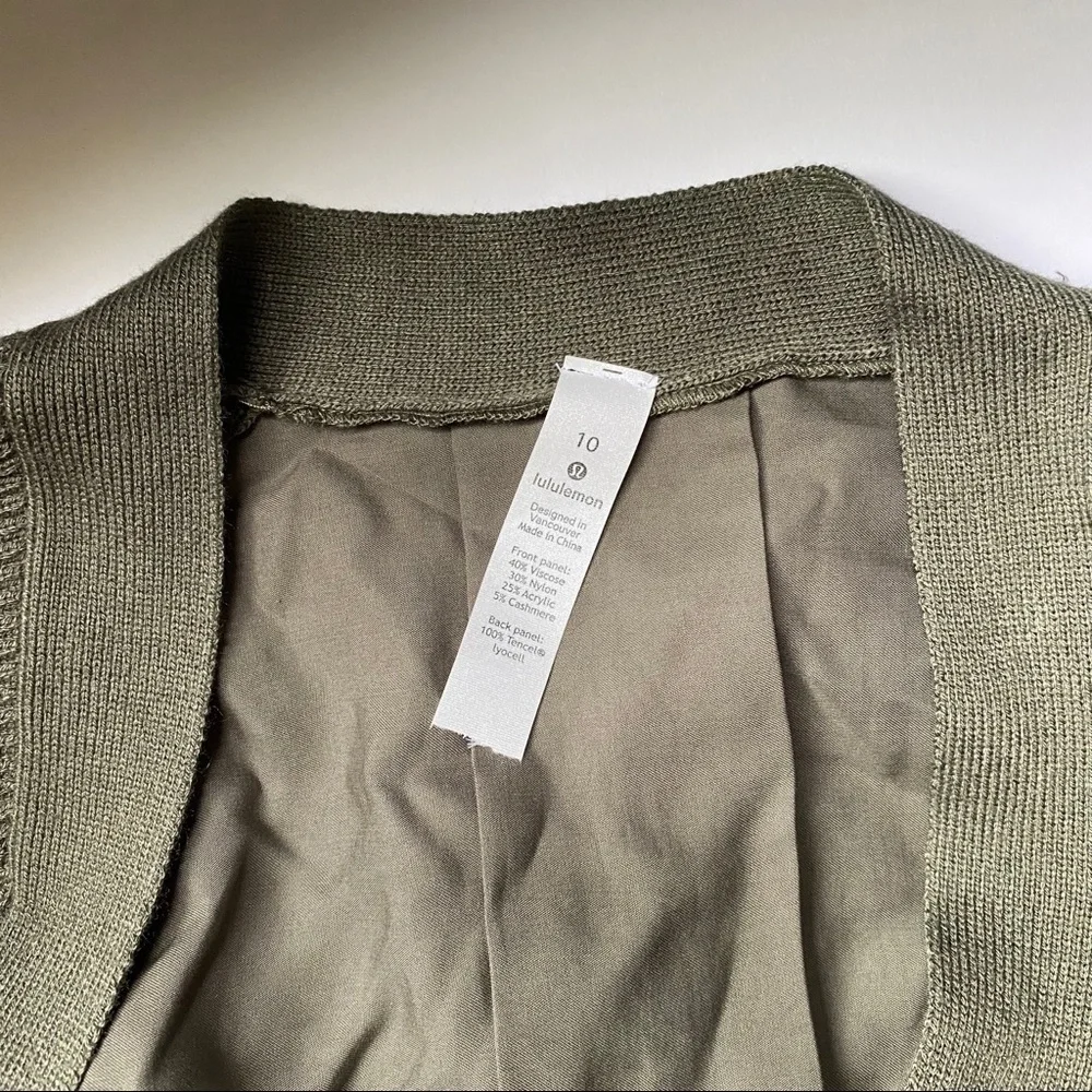 Lululemon Cashmere Long Cardigan Olive Green size 10 NEW